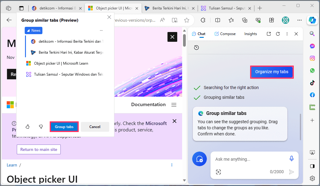 Organize-my-tabs-copilot microsoft edge