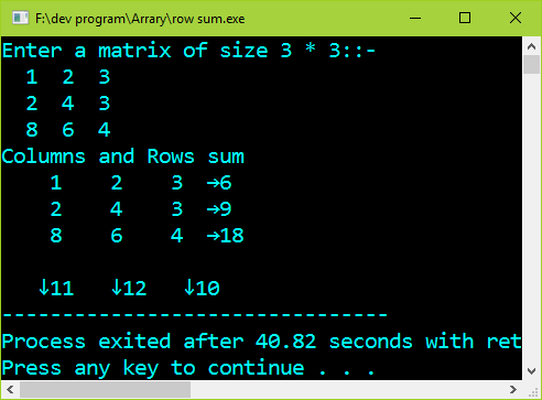 Program in C  to find the sum of row and columns of a matrix separately.