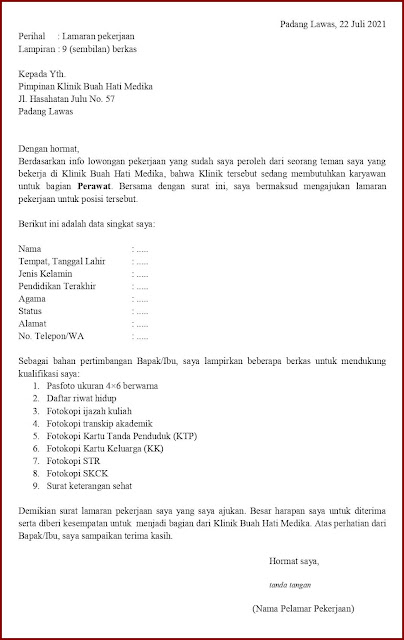 Contoh Application Letter Untuk Perawat (Fresh Graduate) Berdasarkan Informasi Dari Seseorang