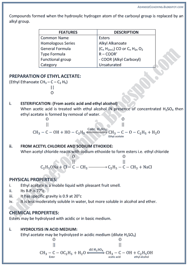 XII Chemistry Notes - Carbon Compounds With Oxygen Containing Functional Group