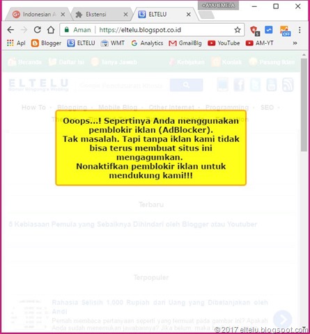 Tampilan Notifikasi Anti AdBlock atau AdBlock Killer