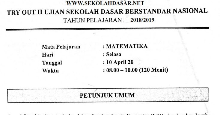 Soal Try Out Ii Usbn Sd Matematika Dan Kunci Jawabannya