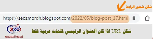 شكل الرابط في راس المتصفح عندما يكون عنوان المشاركة الرئيسي في بلوجر كلمات عربية فقط