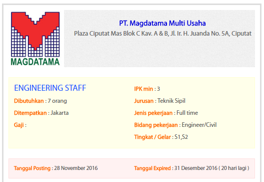 PENERIMAAN PEGAWAI / KARYAWAN PT. MAGDATAMA MULTI USAHA