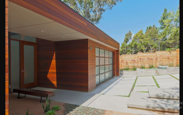 Garage Ceramic Tile with modern wooden exterior