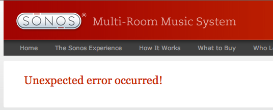 Sonos.com Unexpected error occurred.