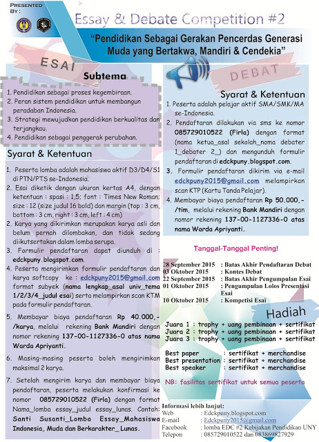 LOMBA MENULIS ESSAY TINGKAT MAHASISWA D3/S1 SE- INDONESIA - EDC #2 