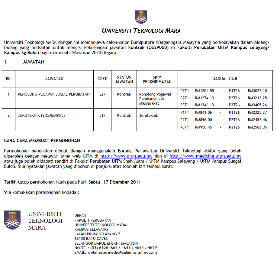 Universiti Teknologi Mara (UiTM) - Iklan Jawatan Kosong 