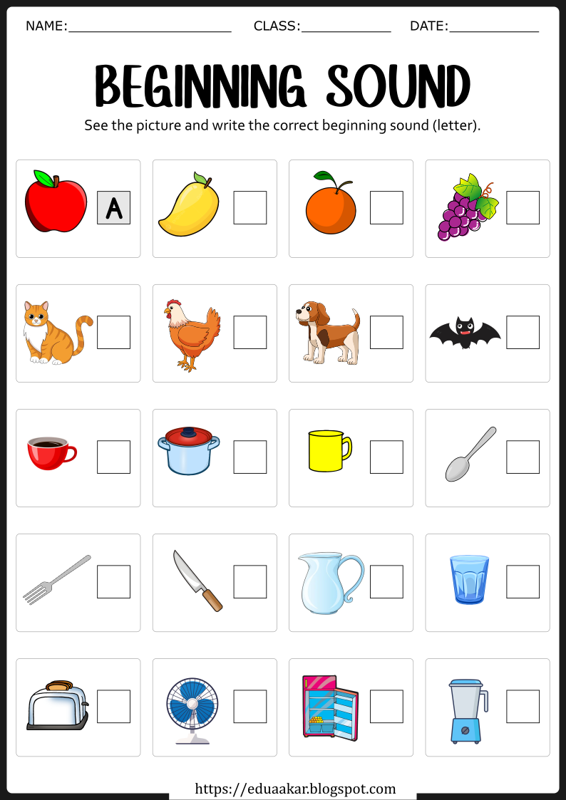 Beginning Sounds worksheets for kindergarten