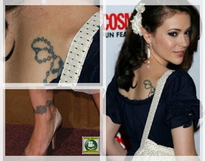 Alyssa Milano The Charmed actress has a chain with a cross on her right 