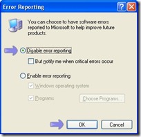 Error ReportingDialogue Box