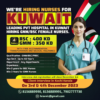 Urgently Required  Nurses for Leading Private Hospital Kuwait