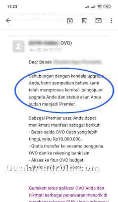 Email pemberitahuan OVO Premier aktif