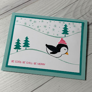 Handmade Christmas Card with a Penguin Theme using Stampin' Up! Penguin Place Stamp Set