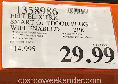 Deal for a 2 pack of Feit Electric Dual Outlet Outdoor Smart Plugs at Costco