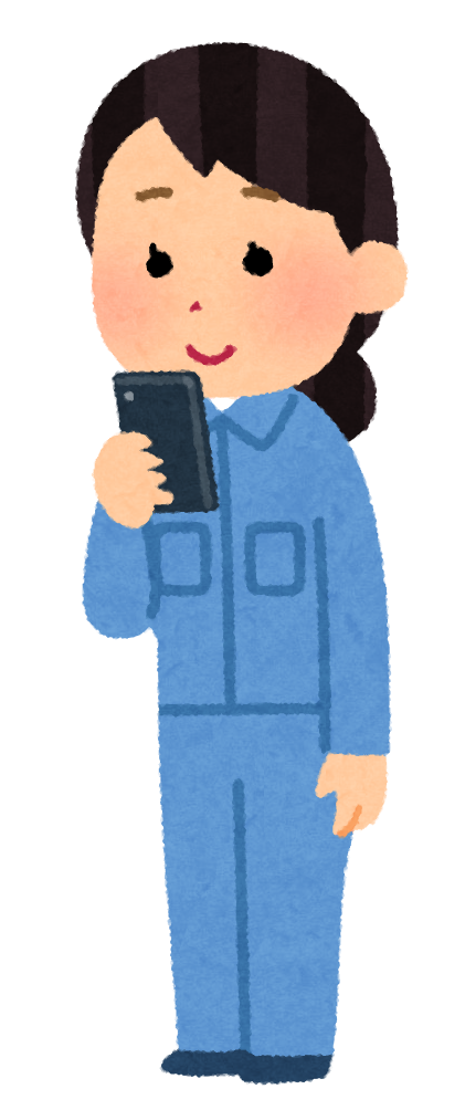 無料イラスト かわいいフリー素材集 スマートフォンを使う作業員のイラスト 女性