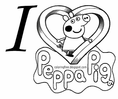 Easy to draw clipart heart printable logo I love Peppa Pig coloring pages for young kids to color in