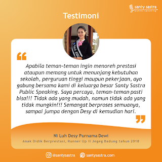 Testimoni Santy Sastra Public Speaking