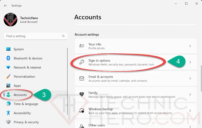 Accounts > Sign-in options