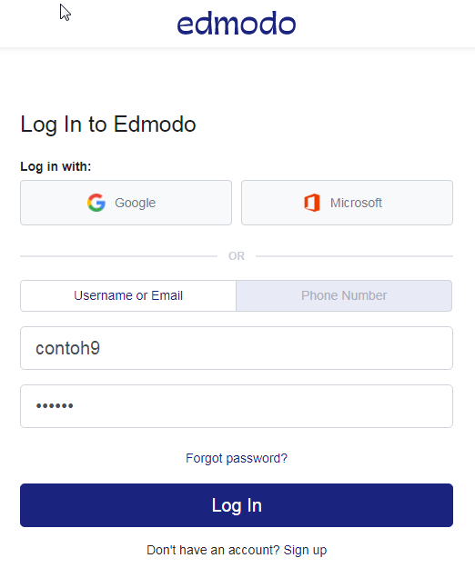 Edmodo login form