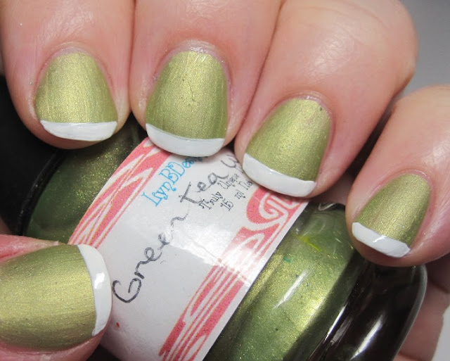 Green Tea Ice Cream mani with a plain white tip