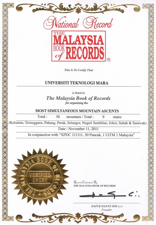 Pusat Kokurikulum UiTM: National Record in The Malaysia 