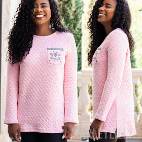pink quilted crewneck sweater