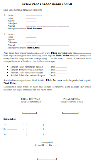 Contoh Format Surat Hibah Tanah Lengkap Word Dadang Jsn