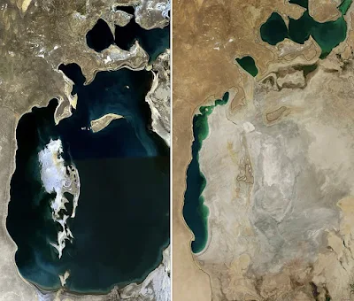 Aral Sea in 1989 and 2014
