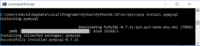 installing pymysql package for python database connectivity