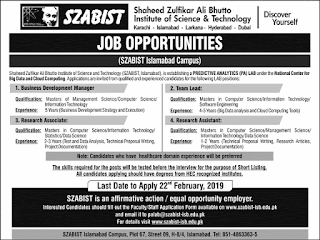 SZABIST Islamabad Jobs 2019 