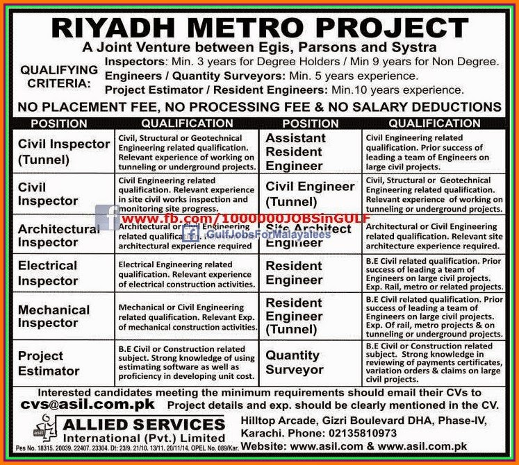 Metro Project Riyadh large job vacancies