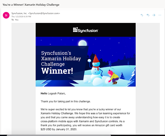 Xamarin Holiday Challenge Winner at Syncfusion 