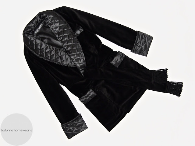 Mens black velvet robe smoking jacket silk dressing gown