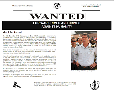 Wanted! FOR WAR CRIMES AND CRIMES AGAINST HUMANITY - Gen. Gabi Ashkenazi a.k.a.: 'The Buthcher of Gaza', Chief of Staff of the Criminal Murderous and Racist Gang known as the 'IDF'