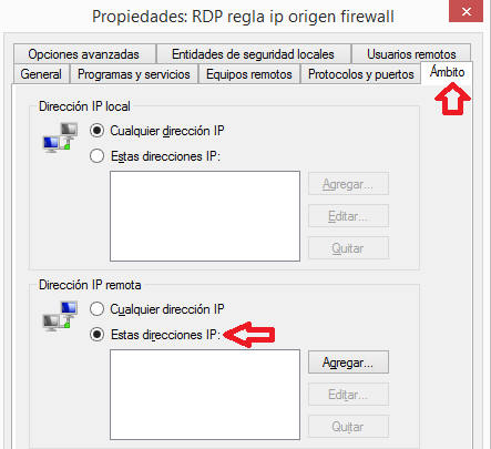 Windows: RDP regla ip origen firewall