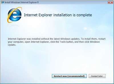 IE8 Installation is complete