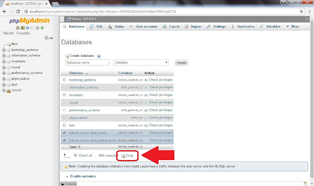 Cara Menghapus Database di PhpMyAdmin