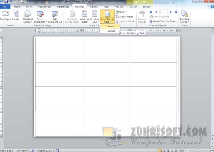 cara print label undangan 103 dengan ms. Word