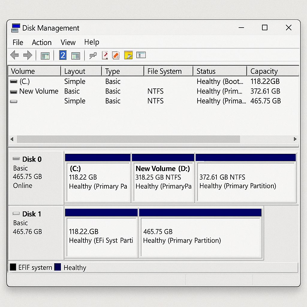 Windows 디스크 관리 화면