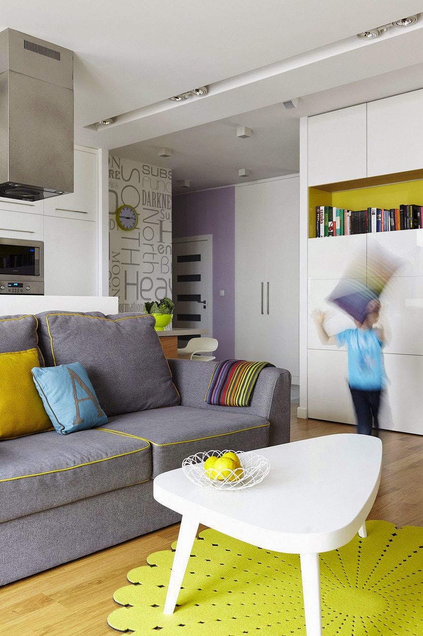  Warna Warna Cerah  dalam desain ruang apartemen Warsawa 