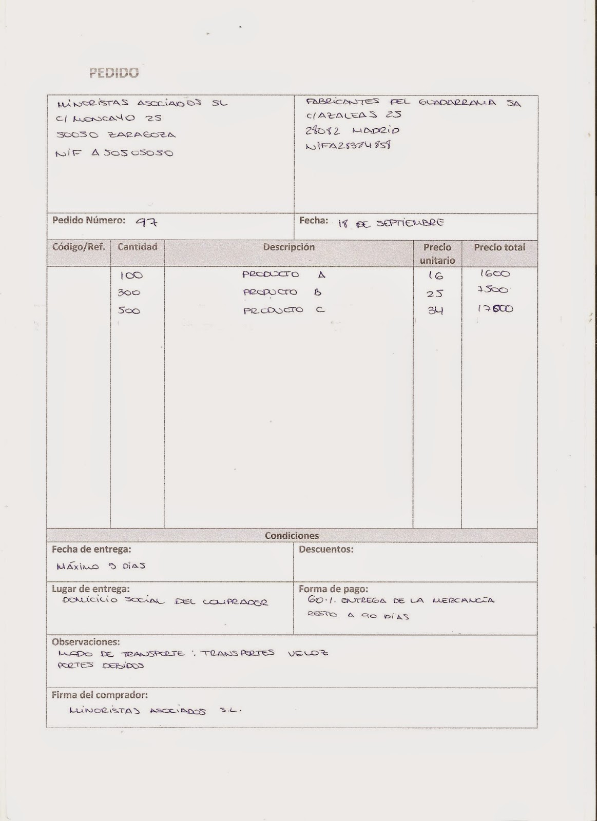 1ºGestión Administrativa: Presupuesto, Pedido, Albarán 