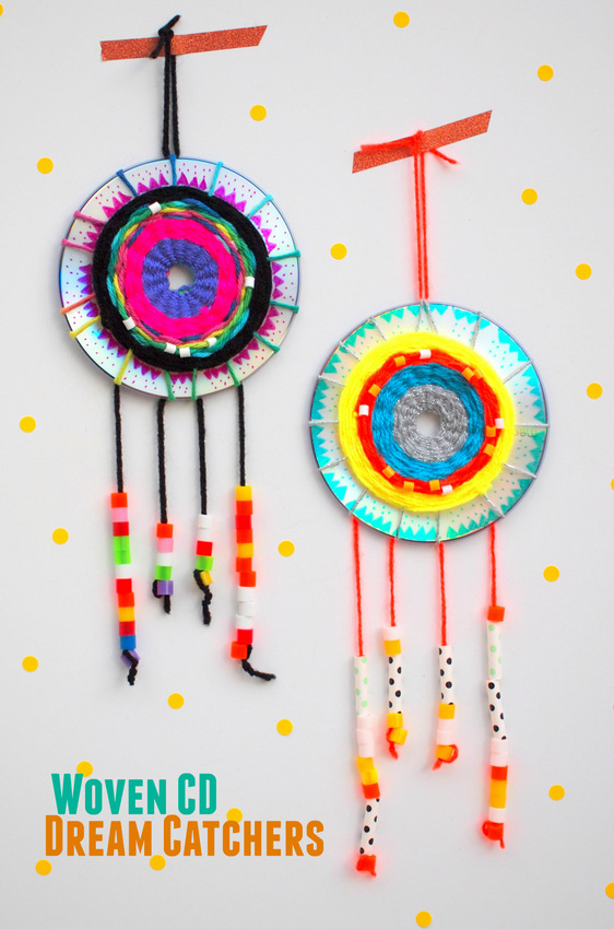 Woven CD Dream Catcher- Great Kids art and craft projects