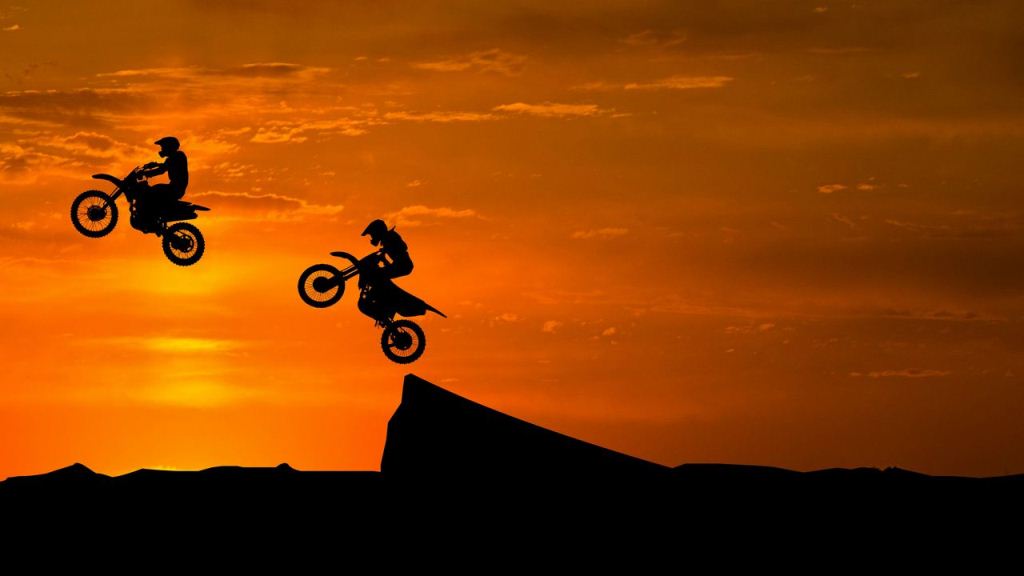 Wallpaper Motorcyclist Silhouettes Trick