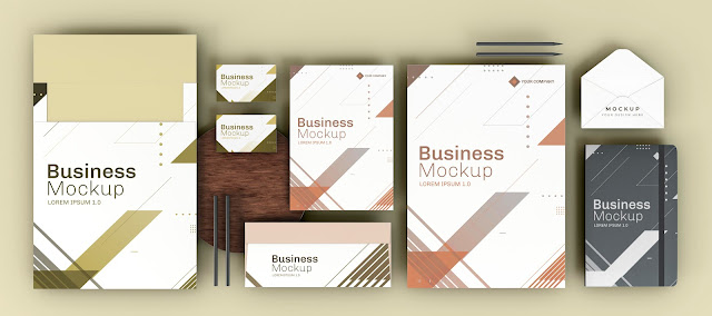 Copy Space Various Stationery Office Items Flat Lay Template - GraphicsMarket.net