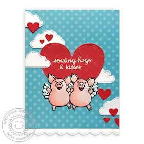 Sunny Studio Stamps: Sending Hogs & Kisses Flying Pigs Love Themed Valentine's Day Card (using Pet Sympathy Stamps, Fluffy Clouds Dies, Stitched Heart Dies, Stitched Scalloped Dies & Dots & Stripes Pastel 6x6 Paper)