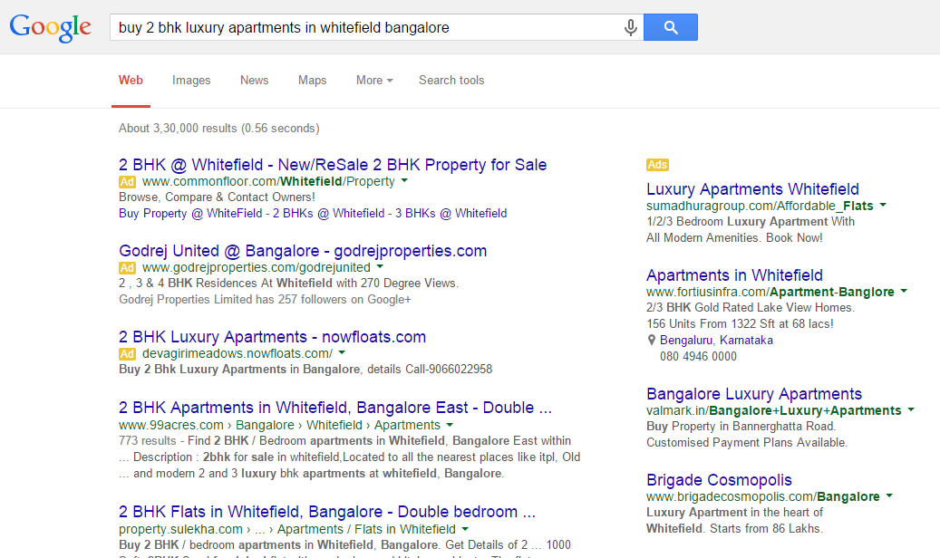 Real estate Ads on Google Search Result Page