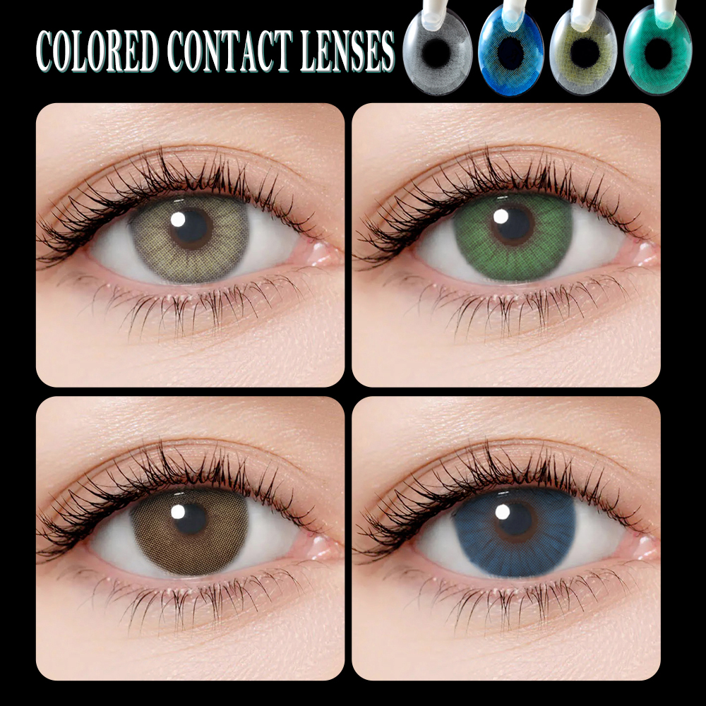  New Arrival Color Contact Lens Eye lenses for Girls & 1 Pair Eyes Green Blue Brown Hazel Aqua Gray Lenses (Liquid + Container)