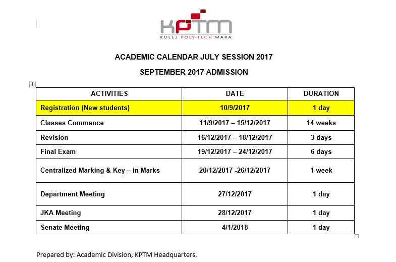 KOLEJ POLY-TECH MARA: KALENDAR AKADEMIK SESI SESI JULAI ...