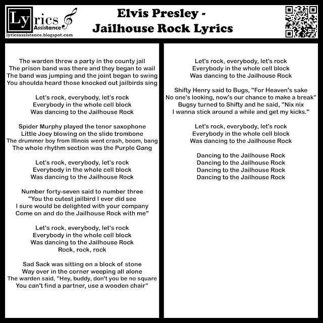 Elvis Presley - Jailhouse Rock Lyrics | lyricsassistance.blogspot.com